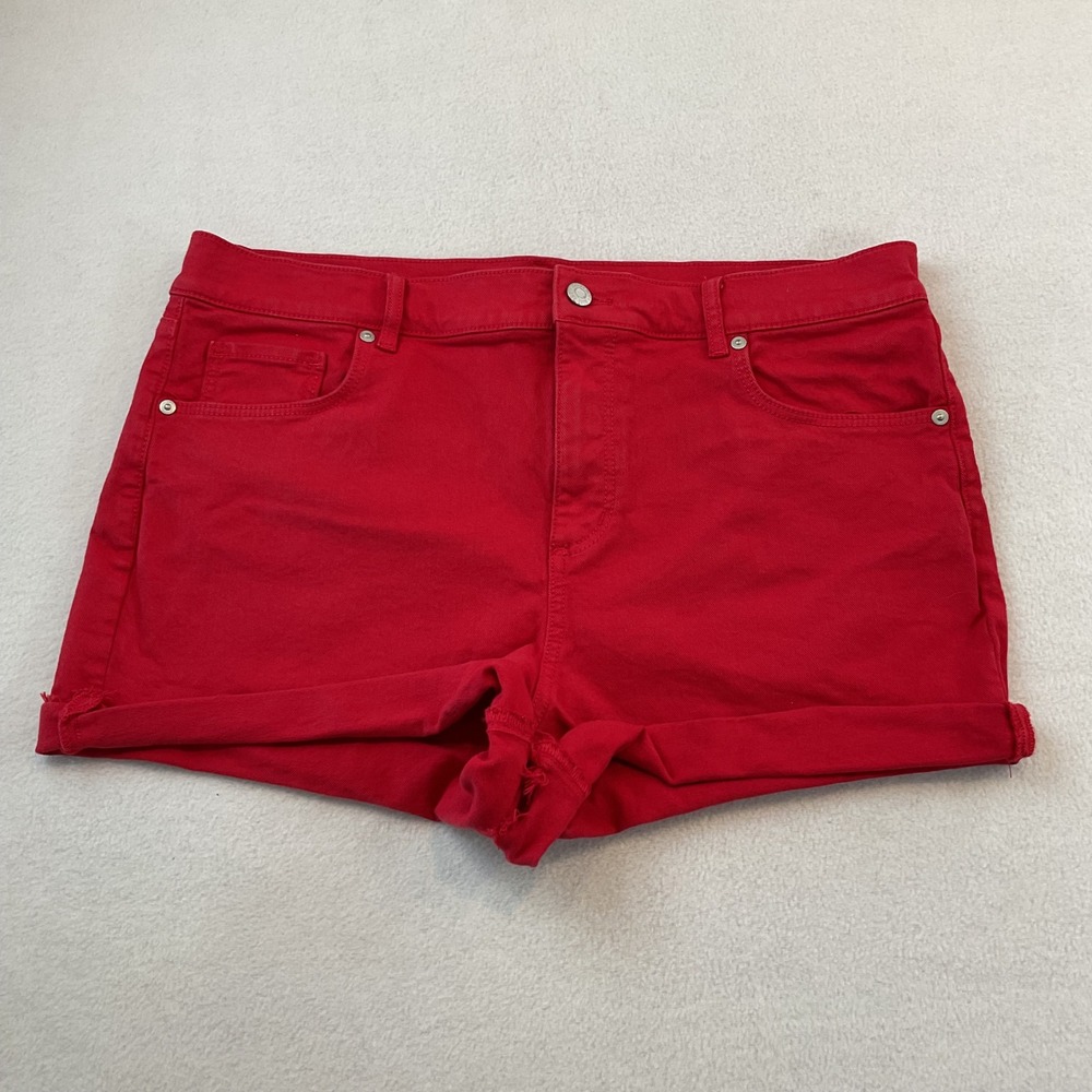 LOFT Made and Loved The Cut Off Short Red Denim High Rise Frayed Hem Size 14 32